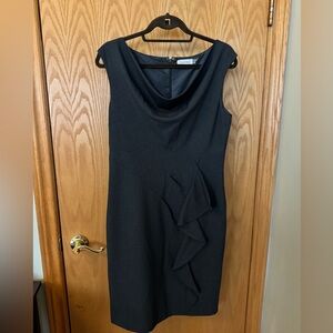 Calvin Klein Black Midi Dress with Ruffle Detail